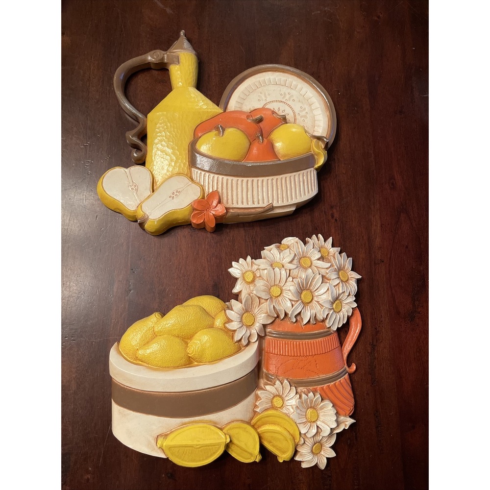 Vtg Midcentury Syroco‎ Plastic Wall Hangings Art Decor 2 Plaques Kitchen Homco